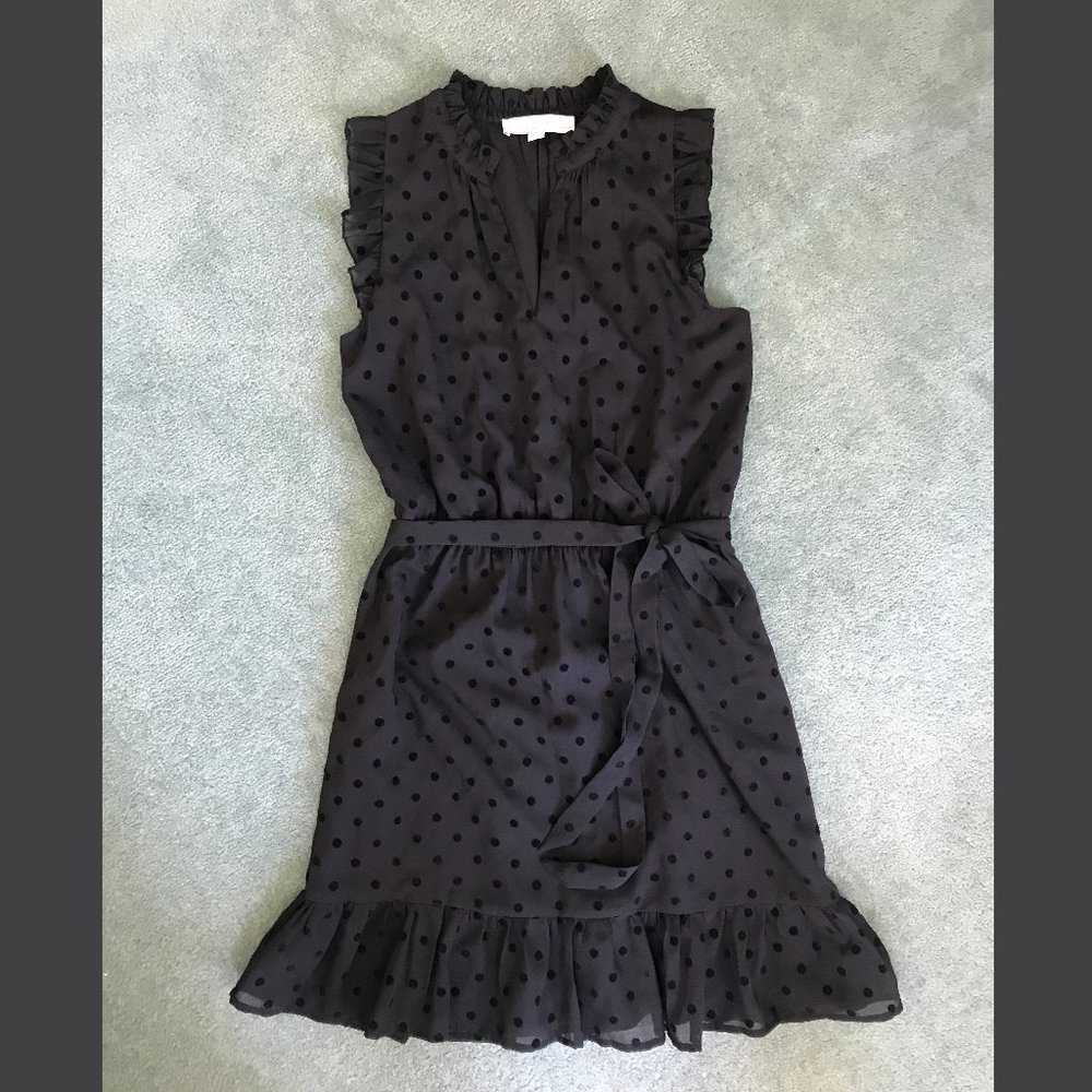 Loft Black Polka Dot Ruffle Dress